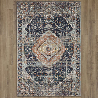 Karastan Soiree Solace Indigo Area Rug on Wood 