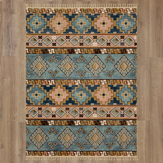 Karastan Rendition Zula Robin's Egg Blue Area Rug by Stacy Garcia on Wood 