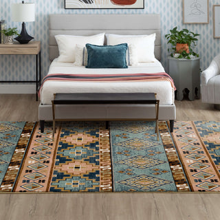 Karastan Rendition Zula Robin's Egg Blue Area Rug by Stacy Garcia Room Scene Featured 