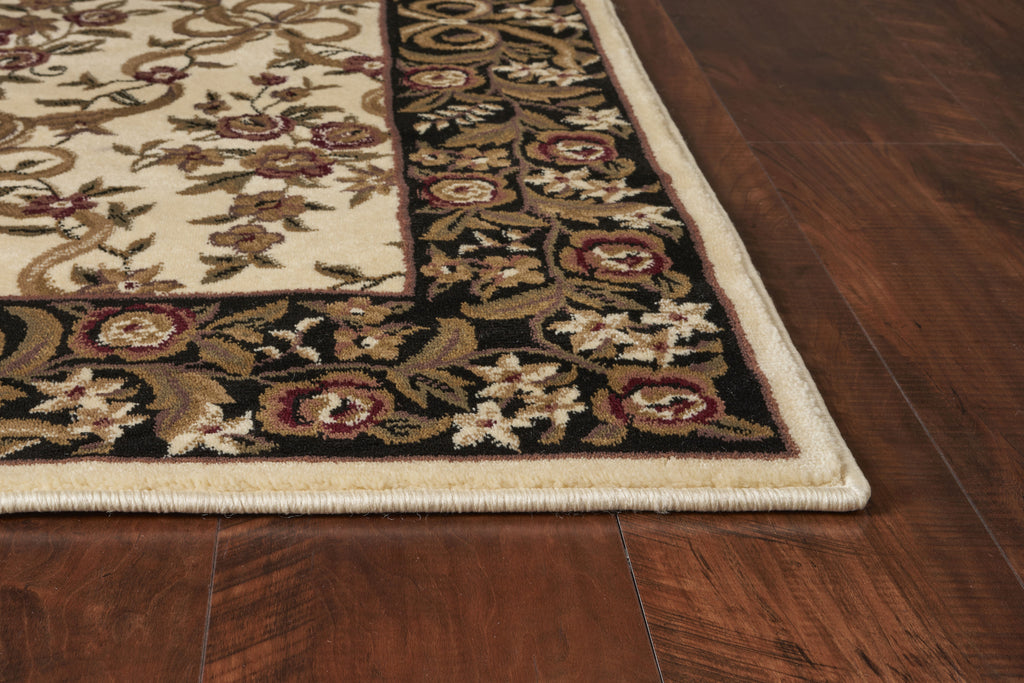 KAS Cambridge 7310 Ivory/Black Floral Ribbons Area Rug Runner Image Feature