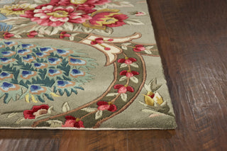 KAS Catalina 0732 Sage Peacock Flora Area Rug Corner Image Feature