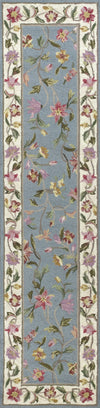KAS Colonial 1728 Slate Blue/Ivory Floral Area Rug Corner Image