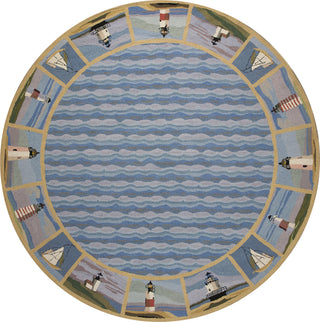 KAS Colonial 1802 Blue Lighthouse Waves Area Rug Round Image