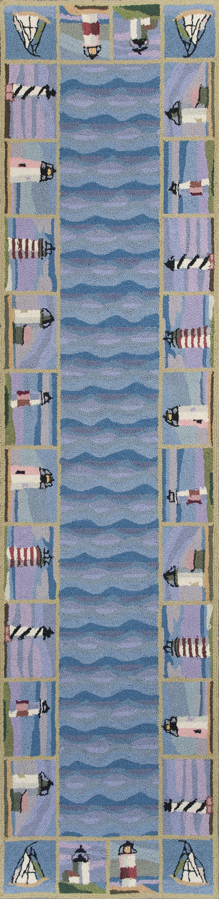 KAS Colonial 1802 Blue Lighthouse Waves Area Rug Runner Image