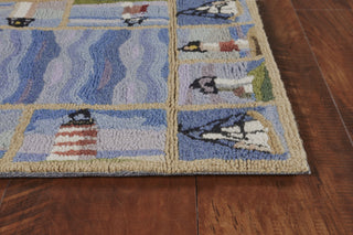 KAS Colonial 1802 Blue Lighthouse Waves Area Rug Corner Image