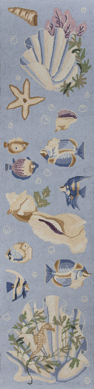 KAS Colonial 1805 LtBlue Ocean Life Area Rug Runner Image