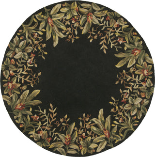 KAS Emerald 9001 Black Tropical Border Area Rug Round Image