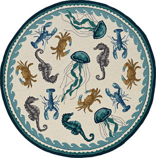 KAS Harbor 4204 Ivory/Teal Beach Life Area Rug Lifestyle Image Feature