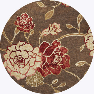 KAS Horizon 5703 Mocha Flora Area Rug Round Image