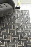 KAS Libby Langdon Upton 4304 Navy/Charcoal Diagonal Tile Area Rug Room Scene Grey Chair