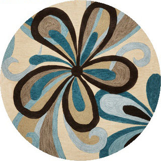 KAS Milan 2120 Sand/Teal Groove Area Rug Round Image