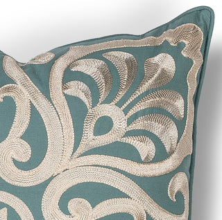 KAS Pillow L189 Teal Damask Round Image