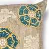 KAS Pillow L211 Taupe-Teal Blooms Round Image
