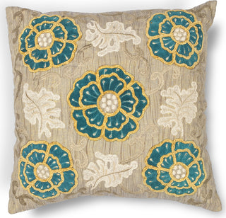 KAS Pillow L211 Taupe-Teal Blooms Main Image