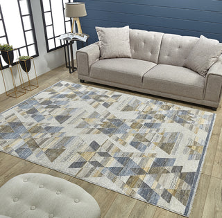 KAS Preston 8103 Gold Blue Geo Area Rug Lifestyle Image