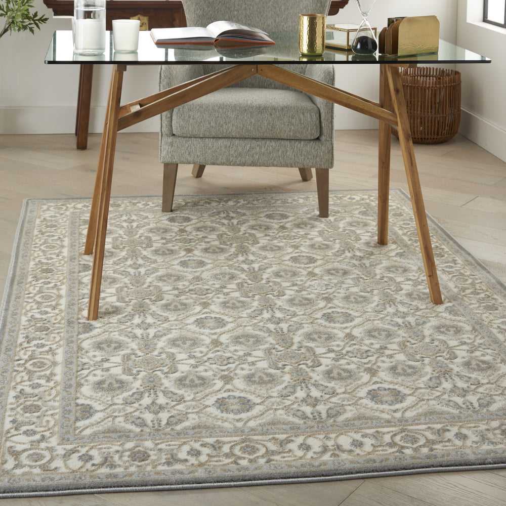 Nourison Grand Villa KI83 Lt Grey Area Rug by Kathy Ireland Room Scene Feature