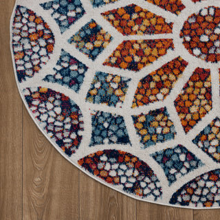 LR Resources Kismet Mosaic Flower Ivory / Navy Area Rug Corner Image