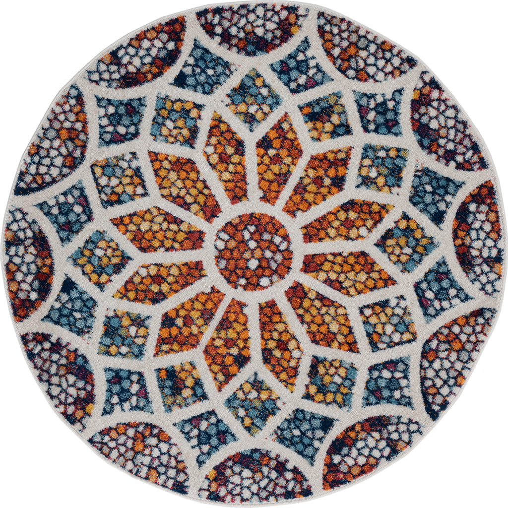LR Resources Kismet Mosaic Flower Ivory / Navy Area Rug main image