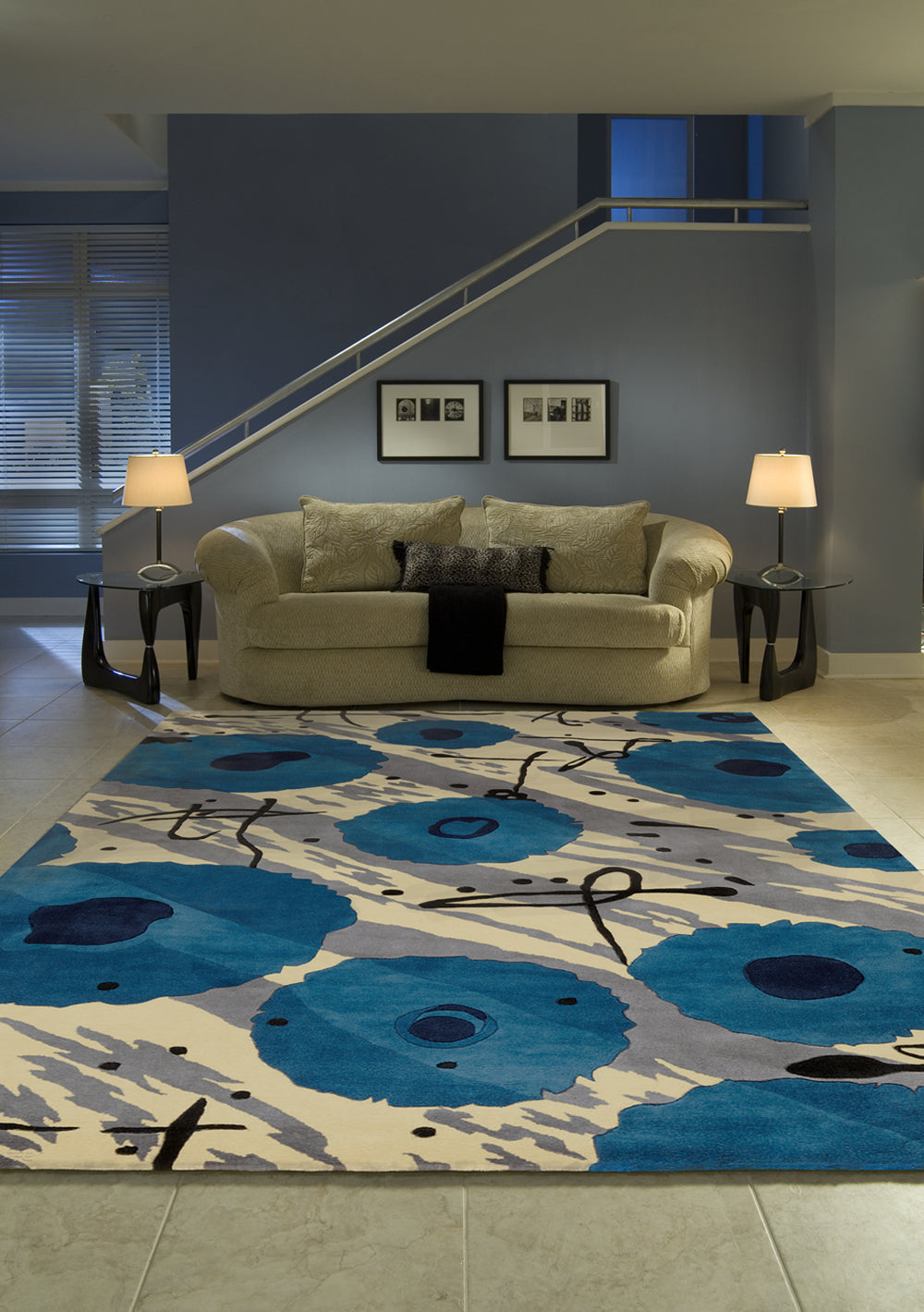 Momeni Koi KO-07 Blue Area Rug Roomshot Feature
