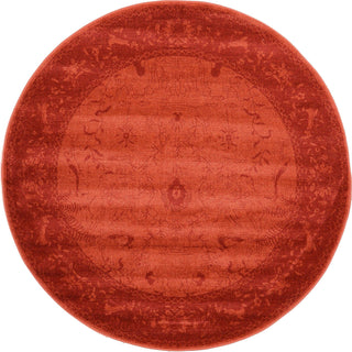 Unique Loom La Jolla T-8636 Rust Red Area Rug Round Top-down Image