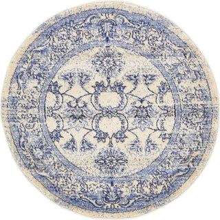 Unique Loom La Jolla T-8769 Ivory Blue Area Rug Round Top-down Image