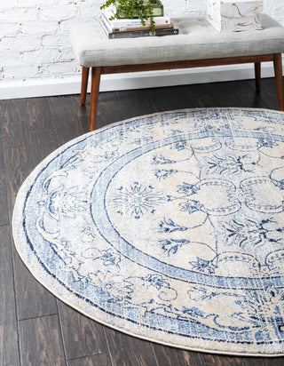 Unique Loom La Jolla T-8769 Ivory Blue Area Rug Round Lifestyle Image