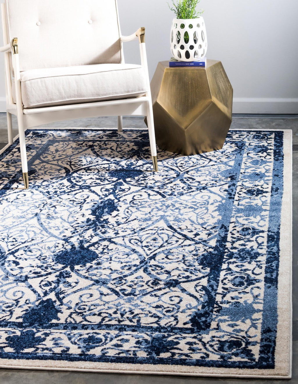 Unique Loom La Jolla T-8771 Ivory and Blue Area Rug Rectangle Lifestyle Image Feature