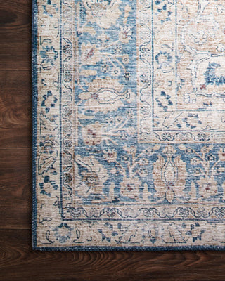 Loloi II Layla LAY-07 Blue/Tangerine Area Rug Corner On Wood