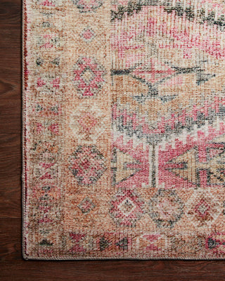 Loloi II Layla LAY-17 Pink/Lagoon Area Rug Corner On Wood