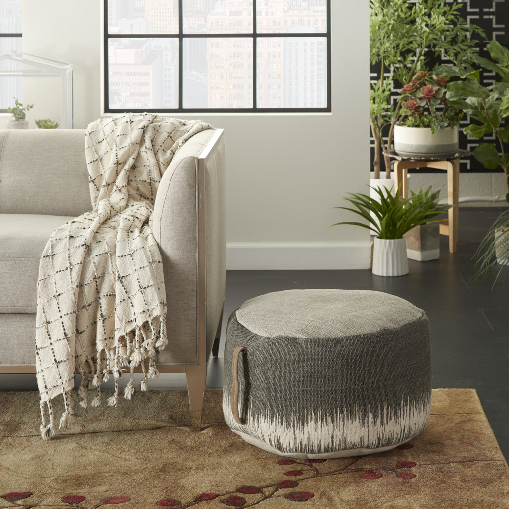 Nourison Life Styles Stonewash Drum Pouf Charcoal by Mina Victory  Feature