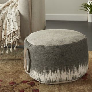 Nourison Life Styles Stonewash Drum Pouf Charcoal by Mina Victory 