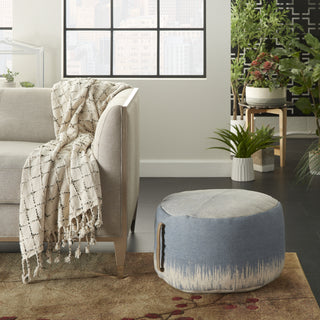 Nourison Life Styles Stonewash Drum Pouf Ocean by Mina Victory  Feature