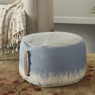 Nourison Life Styles Stonewash Drum Pouf Ocean by Mina Victory 