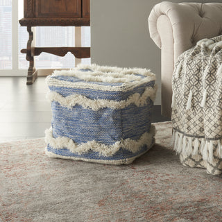 Nourison Life Styles Woven Chevron Pouf Blue by Mina Victory  Feature