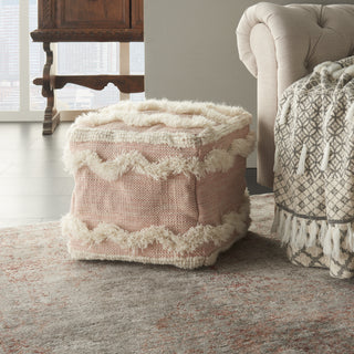 Nourison Life Styles Woven Chevron Pouf Blush by Mina Victory  Feature