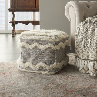 Nourison Life Styles Woven Chevron Pouf Grey by Mina Victory  Feature