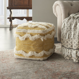 Nourison Life Styles Woven Chevron Pouf Mustard by Mina Victory  Feature