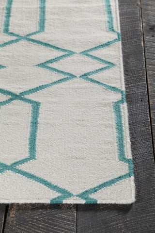 Chandra Lima LIM-25713 White/Teal Area Rug Corner Shot