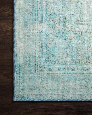 Loloi II Loren LQ-08 Aqua Area Rug Corner On Wood