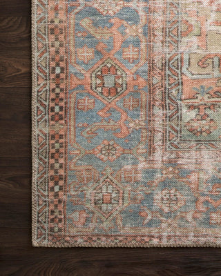 Loloi II Loren LQ-15 Terracotta/Sky Area Rug Corner On Wood