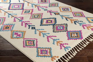 Surya Love LOV-2303 Bright Pink Yellow Ivory Navy Sky Blue Peach Burnt Orange Area Rug Corner Image