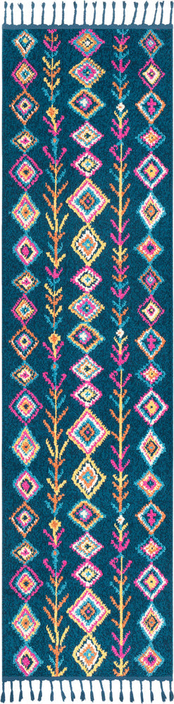 Surya Love LOV-2304 Navy Sky Blue Bright Pink Yellow Burnt Orange Peach Ivory Area Rug Runner Image