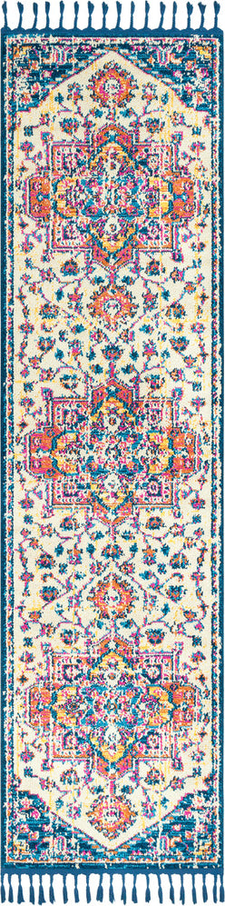 Surya Love LOV-2323 Navy Sky Blue Ivory Burnt Orange Peach Bright Pink Yellow Area Rug Runner Image