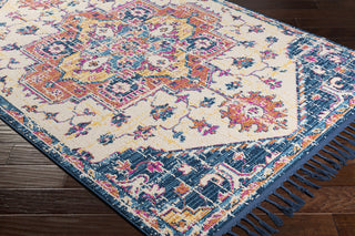Surya Love LOV-2323 Navy Sky Blue Ivory Burnt Orange Peach Bright Pink Yellow Area Rug Corner Image