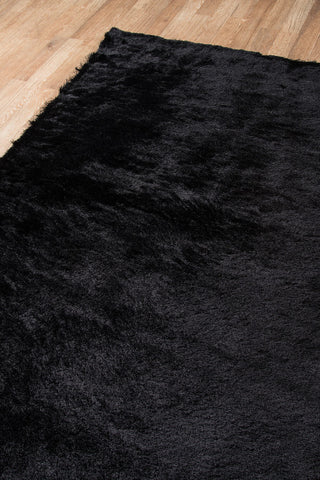 Momeni Luster Shag LS-01 Black Area Rug Corner Shot Feature