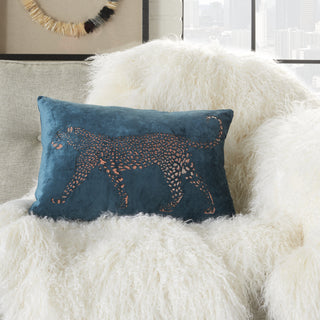 Nourison Luminescence Metallic Leopard Teal by Mina Victory 