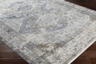Surya Liverpool LVP-2301 Charcoal Medium Gray Silver White Ivory Camel Area Rug Mirror Corner Image
