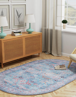 Unique Loom Maahru T-MAHR10 Blue Area Rug Oval Lifestyle Image Feature