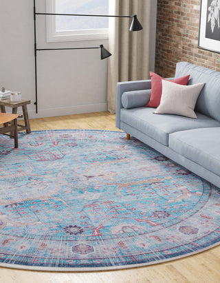 Unique Loom Maahru T-MAHR10 Blue Area Rug Round Lifestyle Image