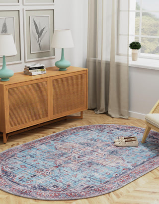 Unique Loom Maahru T-MAHR11 Blue Area Rug Oval Lifestyle Image Feature